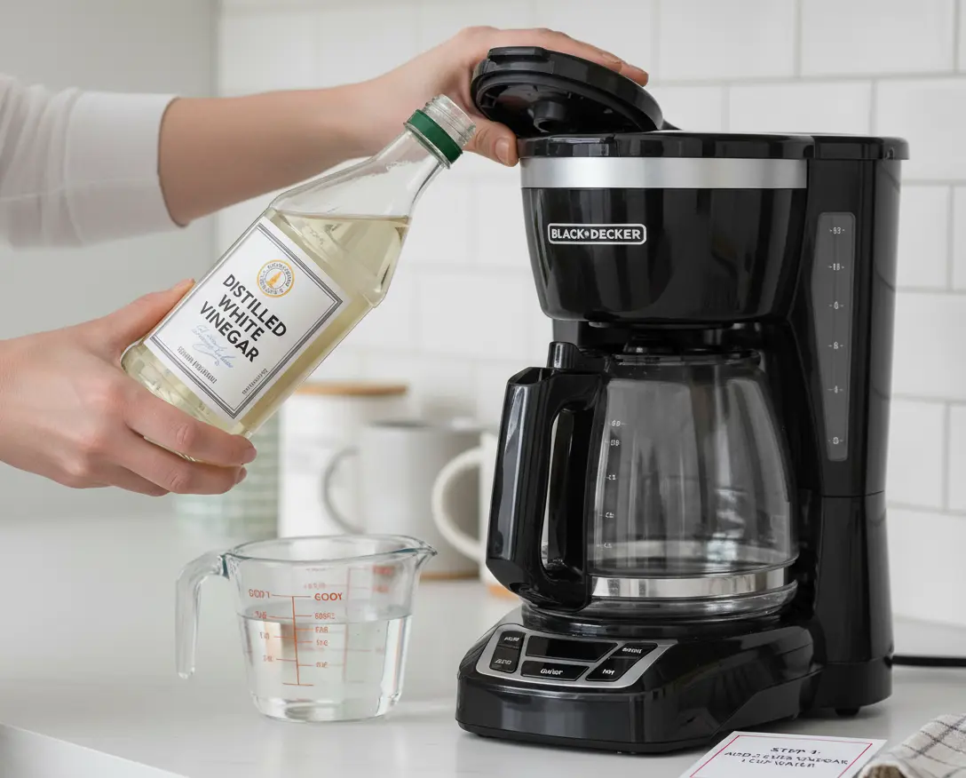 clean coffee maker with vinegar and water